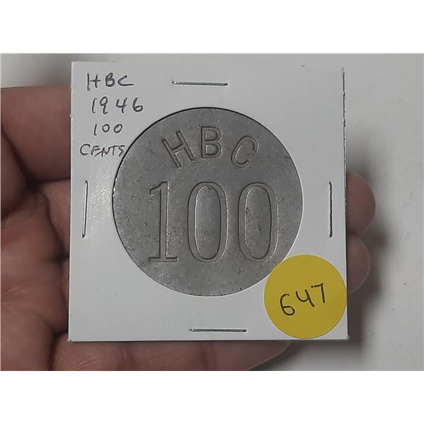 1946 Hudson’s Bay Company 100 Cents (1 Dollar) Eastern Arctic aluminum Token. Issued to tea