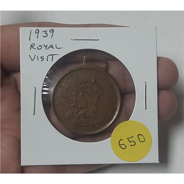 1939 Royal Visit to Canada medal. Uniface. Suspender for hanging. Unc.