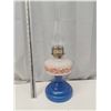 Image 1 : "blue + floral oil lamp and chimney"