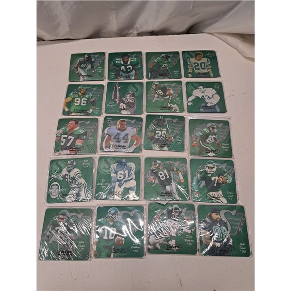 "20 assorted saskatchewan roughriders coasters