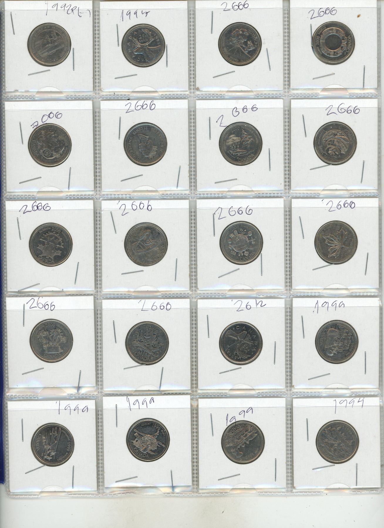Canadian Coin Collection Sheets (2) Sheets of Canada Special 25 Cents Coin (Total 40 Coins) - Schmalz ...