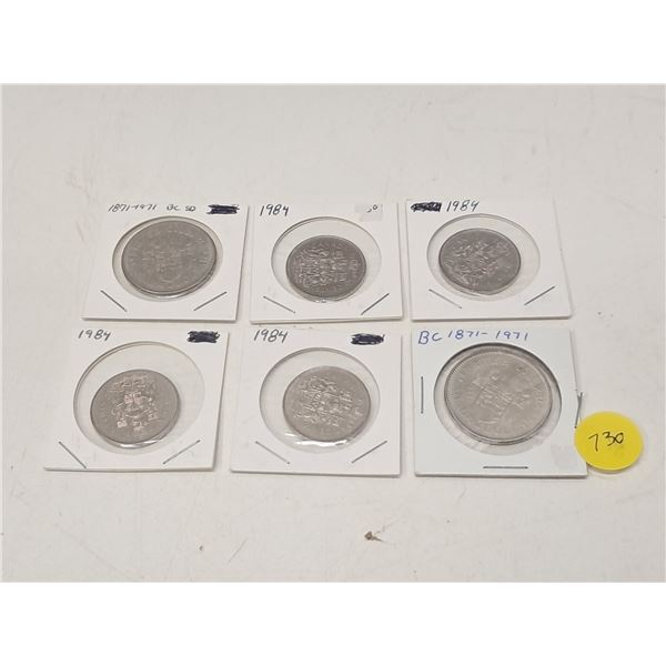 6 1984 50 cent pieces 2 BC 1971 silver dollars"