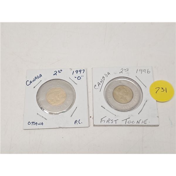 "2 canadian toonies" 1996 + 1997
