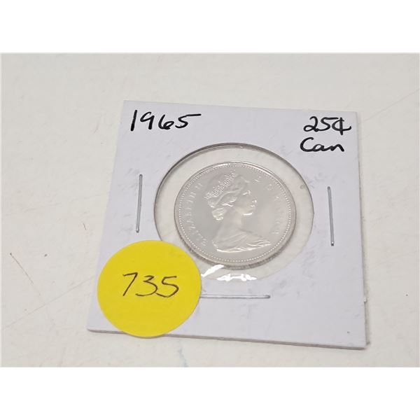 "1965 canadian twenty five cent coin"