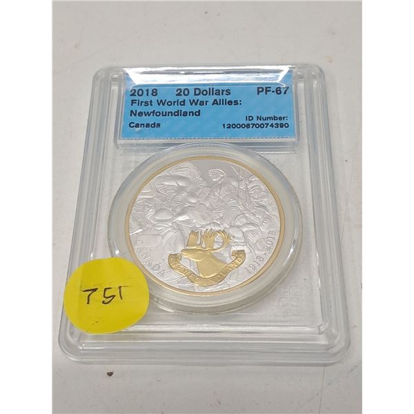 "2018 20 dollar WWI NFLD PF67