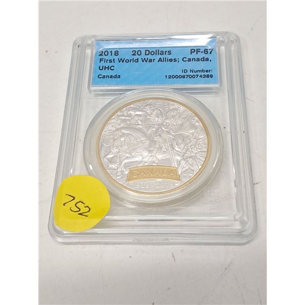 " 2018 20 Dollar WWI canada PF67