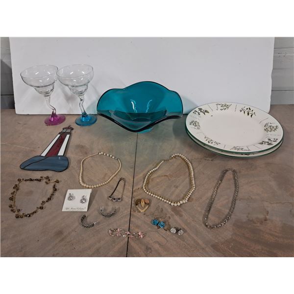 Assorted Dishes and Jewelry