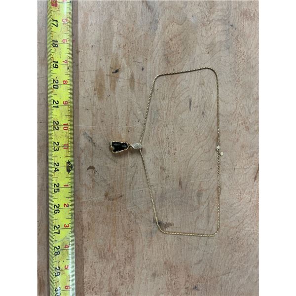 Necklace w/ Dark Gemstone Pendant + Diamond Accents