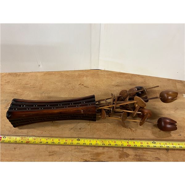 Vintage Hand Carved Monkey Pod Wood Floral Arrangement