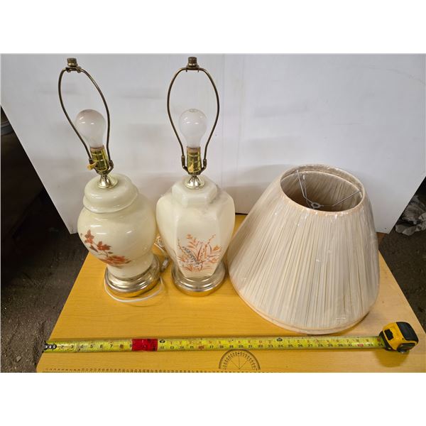 2 vintage glass lamps- both works- with shades