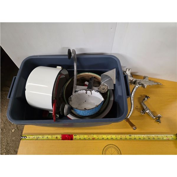 Meat grinder and enamel ware pots