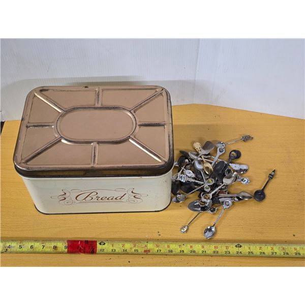 Bread tin and decorative spoons