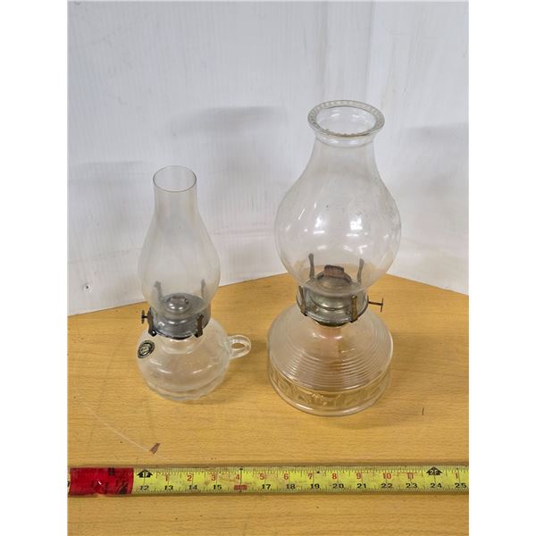 2 glass oil lamps