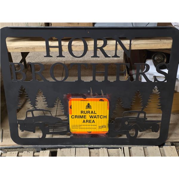 Horn brothers metal sign