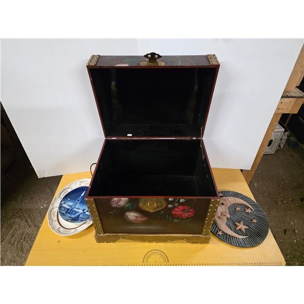 Painted storage chest with contents