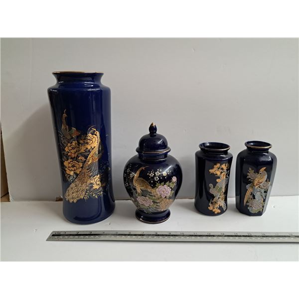 "blue glass 4 piece set"