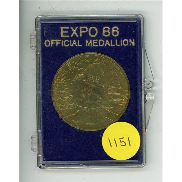 EXPO 86 Official Medallion. Housed in a hard plastic holder.