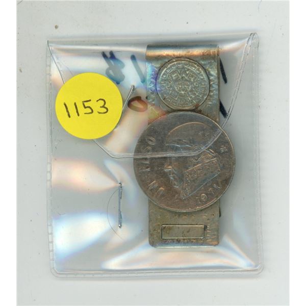 Mexican Money Clip with Mexican 1971 1 Peso coin.