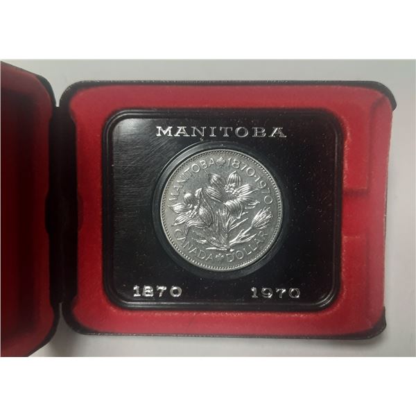 1870 – 1970 Manitoba Centennial Nickel Dollar. Specimen. Housed in its original case.