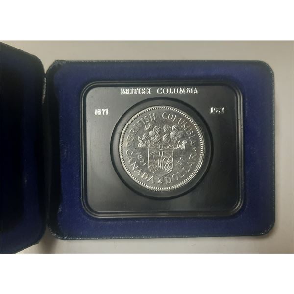 1871 – 1971 British Columbia Centennial Nickel Dollar. Specimen. Housed in its original cas