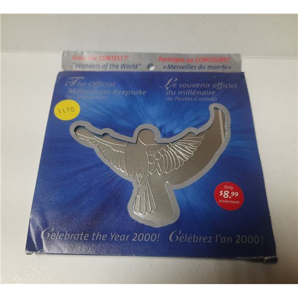 1999 – 2000 Official Millenium Keepsake. 3 Stamps and a Canada Post Dove medal.