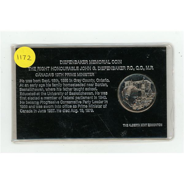 1895 – 1979 John Diefenbaker Memorial Medal. Housed in its original packaging.