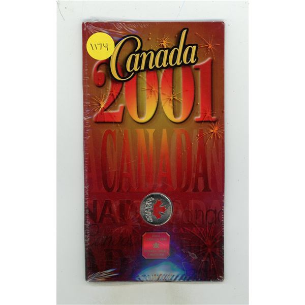 2001 Colourized Canada Day Red Maple Leaf 25 Cents. Housed in its original unopened RCM folder.