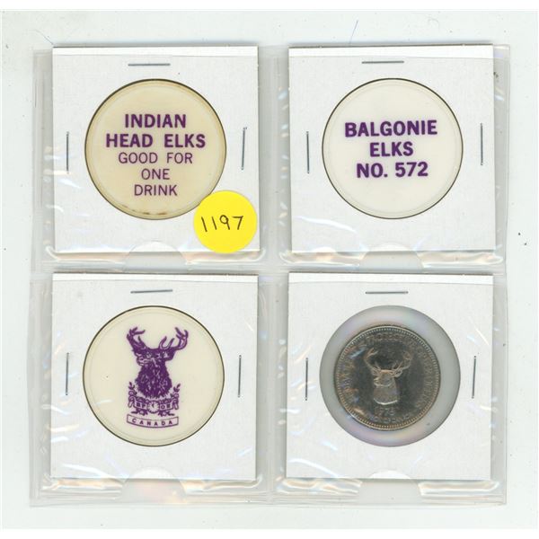 Set of 4 Elks Club Tokens.