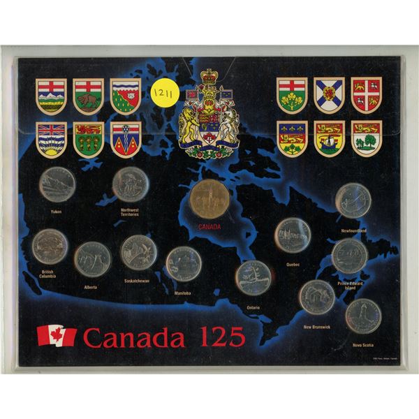 1867 - 1992 Canada 125 Set of 12 Provincial and Territorial 25 Cents. Includes Parliament Loonie. Ho
