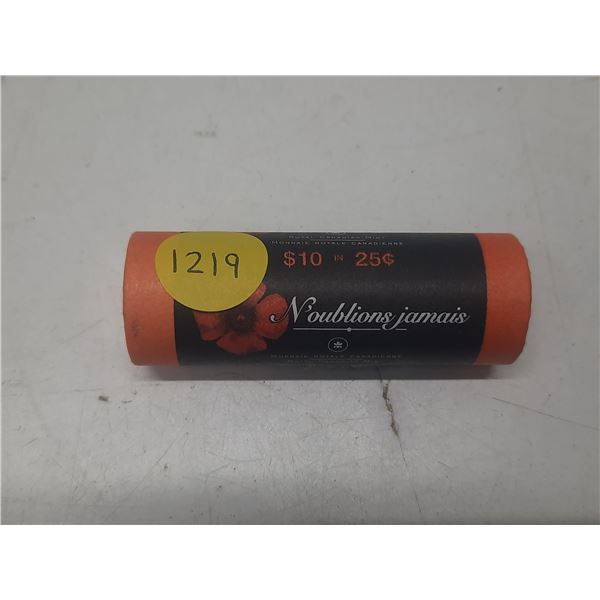 Original unopened Roll of 40 Lest We Forget 2004P Colourized Red Poppy 25 Cents.