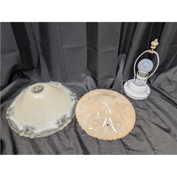 (2) Vintage Lamp Shades (Floral Design) and Vintage Bulb Lamp Base
