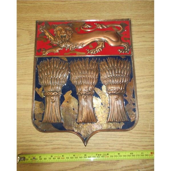 Decorative Plaque featuring the Coat Of Arms of Saskatchewan, Canada.