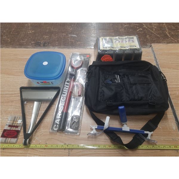 Car Anti Theft Steering Lock (New), Landscape Curbine System (New), Bag, etc.