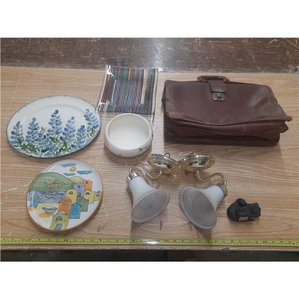 Two Lights, Leather Bag, Misc. Items, etc.