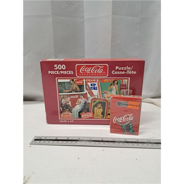 "500 piece coca cola puzzle + playing cards"