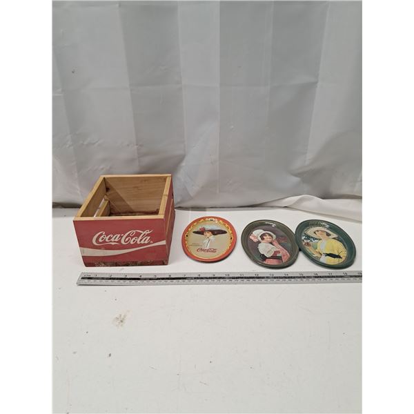 "coca cola wood box + tip tins"