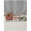 Image 1 : "coca cola wood box + tip tins"
