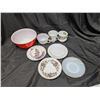 Image 1 : Pyrex Bowl w/ Vintage Saucers and Tea Cups (1) Fire King