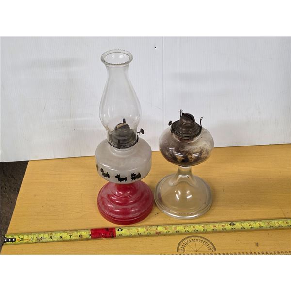 2 oil lamps- 1 is a scotty dog