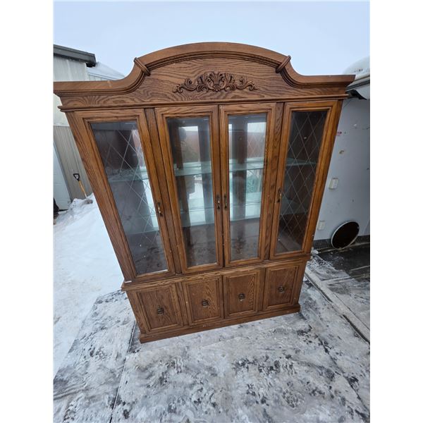 2 piece china cabinet- solid wood- 17" by 62" by 77"H
