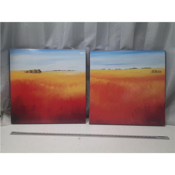 Pair of canvas prints featuring the artwork "Red Field II" by Hans Paus. (23"x 23")