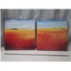 Image 1 : Pair of canvas prints featuring the artwork "Red Field II" by Hans Paus. (23"x 23")