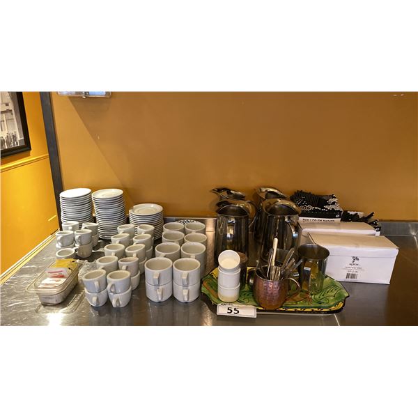 LARGE ASSORTMENT OF COFFEE STATION AND BARWARE