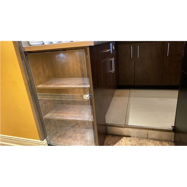 2 PC COMMERCIAL CORNER BAR CABINET WITH STAINLESS STEEL COUNTERTOP COMES WITH WALL MOUNT SHELVING