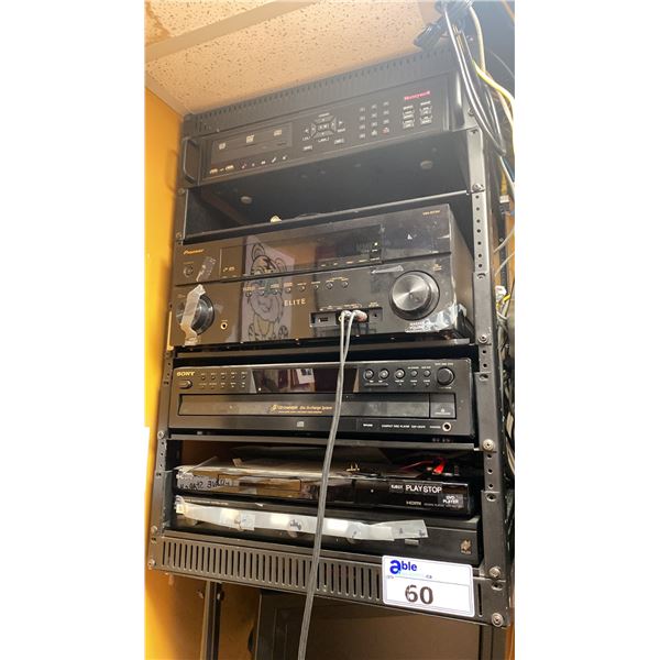 4 COMPONENT STEREO SYSTEM WITH 18 CEILING MOUNTED SPEAKERS- SONY, PIONEER, HONEYWELL