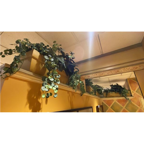 GROUP OF 5 METAL PLANTERS WITH ARTIFICIAL PLANTS