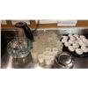 Image 5 : CONTENTS OF SHELVING UNIT- RAMEKINS, COFFEE MUGS, SIDE PLATES, TEA POTS, TAKE OUT CONTAINERS, WIRE