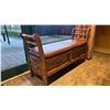 Image 2 : RUSTIC PINE WITH IRON ACCENTS LEATHER PADDED BENCH SEAT WITH 2 DRAWERS APPROX 52"L