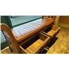 Image 3 : RUSTIC PINE WITH IRON ACCENTS LEATHER PADDED BENCH SEAT WITH 2 DRAWERS APPROX 52"L
