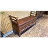 Image 2 : RUSTIC PINE WITH IRON ACCENTS LEATHER PADDED BENCH SEAT WITH 2 DRAWERS APPROX 52"L